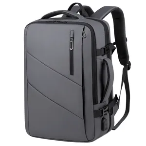 Sac à dos professionnel gris imperméable avec port USB et bretelles en maille