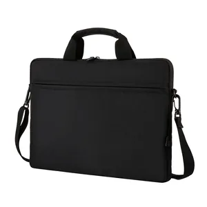 Slim black waterproof laptop messenger bag with adjustable shoulder strap and sturdy handles