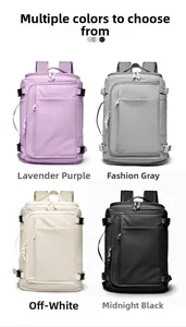 Detail showing versatile backpack in Taro Purple, Fashion Grey, Off-white, and Midnight Black
