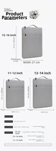 Detailed size chart for laptop sleeve showing dimensions for 11 to 16 inch macbook cases