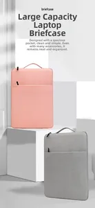 Flat minimalist laptop briefcase with durable fabric and side pocket in pink and gray