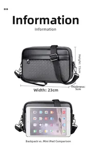 Größenvergleich der geflochtenen Umhängetasche mit 23 cm Breite und iPad-Passform