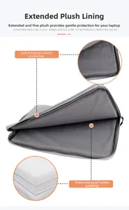 Detail of grey laptop sleeve featuring soft thickened plush lining and pearl cotton padding
