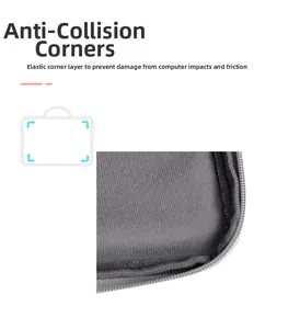 Detail of grey laptop sleeve with reinforced anti-collision corners for shock protection