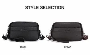 Details von Taschen aus Leder mit Lychee-Muster in Schwarz und Braun mit Handgelenkschlaufen