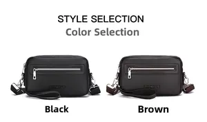 Detailopname van hoogwaardige generfde lederen messenger bags in zwart en bruin