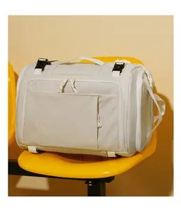 Detail of travel backpack with durable water-resistant fabric and secure buckle straps
