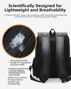 Ergonomic S-shaped shoulder straps and breathable honeycomb mesh back on black laptop backpack