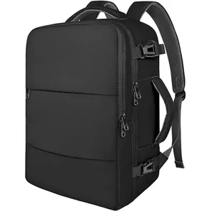 Black large capacity travel backpack with waterproof fabric and multi-pocket design