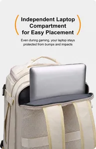 Detailed view of the padded laptop compartment inside the minimalist off-white business backpack