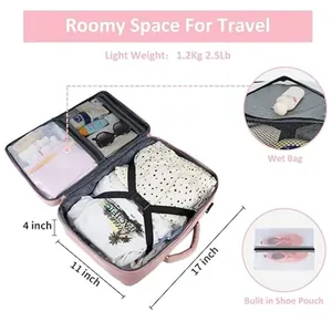 Pink large travel backpack with wet pocket and shoe compartment, weighs 1.2kg