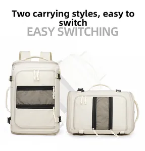 Minimalist business laptop backpack showing dual carry handles for easy switching