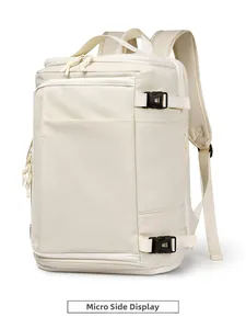 Micro side display of a minimalist off-white backpack with water-resistant fabric details