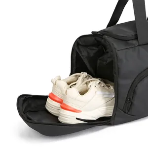 Large capacity black travel bag with a separate waterproof side shoe compartment