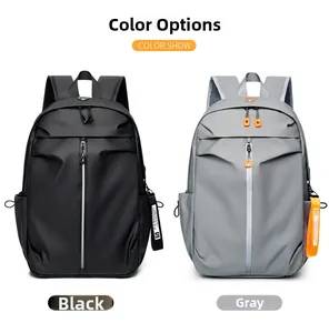 Waterproof travel backpacks shown in black and grey with stylish zipper pullers