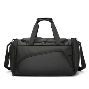 Black waterproof multifunctional travel and fitness duffle bag with adjustable straps