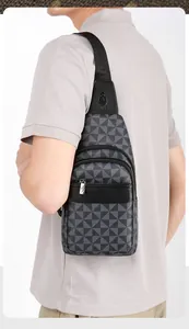 Men's chest bag featuring a grey geometric triangle pattern and adjustable strap