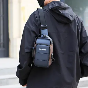 Heren Anti-diefstal Borsttas Waterdichte Sling Bag Met USB-poort Wachtwoord Slot PU-leer Crossbody Tas Zakelijk Reizen