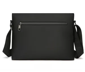 Back view of black waterproof oxford business messenger bag with rear zipper pocket