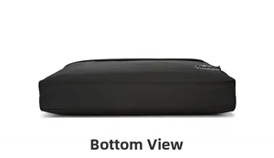 Flat bottom view of casual black oxford fabric shoulder bag with reinforced stitching