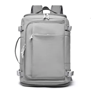 Grey minimalist outdoor backpack with USB port and large capacity main compartment