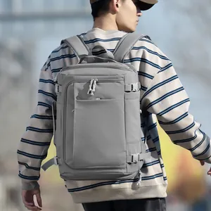 Mochila de viaje expandible gris para hombre y mujer con compartimento para zapatos