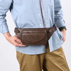 Men's Retro PU Leather Waist Bag Large Capacity Multi-Functional Crossbody Chest Bag For Outdoor Sports Casual Travel Work