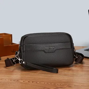 Herren Litchi Struktur PU-Leder Umhängetasche Casual Business Clutch Schultertasche Verstellbarer Riemen Wasserdichte Handtasche