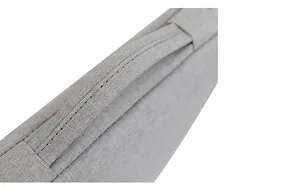Close-up of durable gray woven fabric laptop bag handle with refined stitching detail