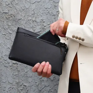 Business Men PU Leather Clutch Bag Large Capacity Envelope Handbag With Wrist Strap Kangaroo Logo Zipper Fashion Wallet