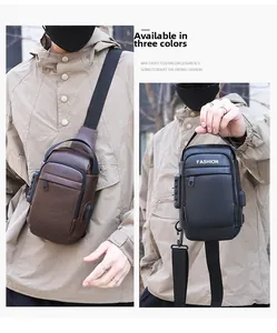 Detail of waterproof chest bag featuring anti-theft lock and external USB charging port