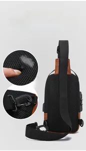 Detail of breathable honeycomb mesh back and secure combination lock on shoulder bag