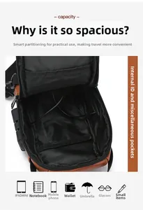 Interior compartment view of brown leather crossbody bag with multiple storage pockets