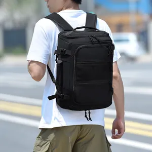 Large capacity black tactical backpack for business travel with multi-layer storage
