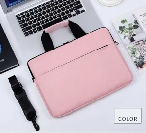 Borsa rosa ultrasottile per laptop con tracolla rimovibile e manici neri per PC da 13-14 pollici