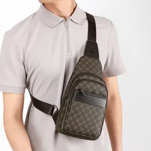 Men's crossbody chest bag with vintage pattern and multi-pocket functional design