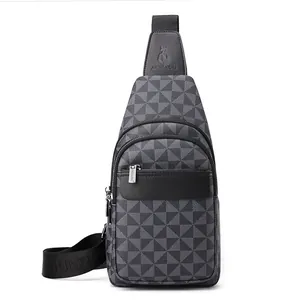 Men's chest bag with geometric triangular pattern and waterproof fabric stitching