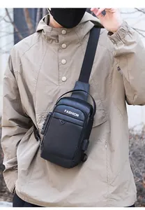 Men's crossbody chest bag with anti-theft combination lock and USB charging port