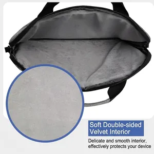 Gray 14 inch laptop sleeve with black handle featuring thick double-sided plush lining