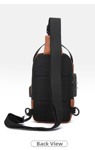 Rear view showing breathable mesh back pad and anti-theft combination lock on chest bag