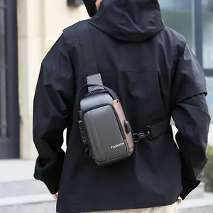 Sac de poitrine antivol imperméable pour homme avec cadenas et port de charge USB