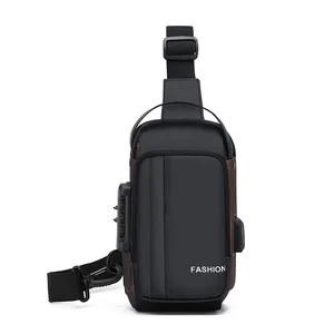 Sac bandoulière antivol homme noir et marron avec serrure à code et port de charge USB