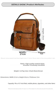 Borsa a tracolla verticale in pelle marrone, 21x25x7cm, per iPad da 9,7 pollici