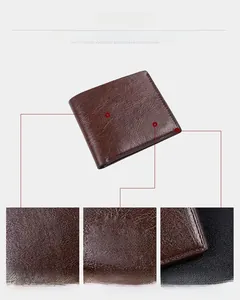 Detail showing litchi texture, waterproof leather, and fine stitching on brown men wallet