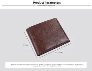 Detailed size parameters of the brown leather bifold wallet measuring 10cm by 11.5cm