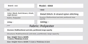 Detailed technical specifications and dimensions of the slim leather business wallet for men