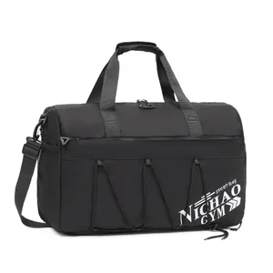 Large capacity black gym sport bag with adjustable shoulder straps and side mesh pocket
