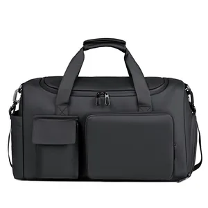 Borsone sportivo unisex nero in tessuto impermeabile con scomparti portaoggetti multipli