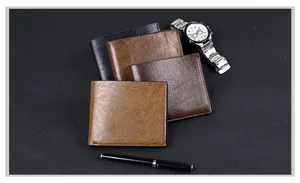 Short bi-fold men's wallets in four classic leather colors with professional business accessories