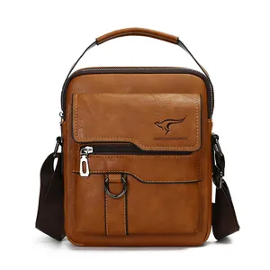 Men Business Casual PU Leather Crossbody Bag Waterproof Vintage Messenger Bag Handbag For Work Travel Daily Use